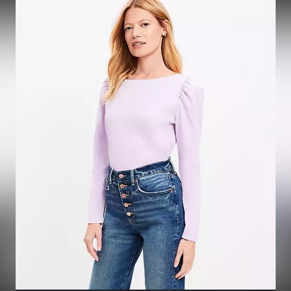 LOFT Purple Puff Sleeve Blouse NWOT Size XXL